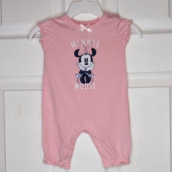 Disney Baby Pink Minnie Mouse Ruffle Trim Bodysuit Romper 0-3 Months - Picture 2 of 9